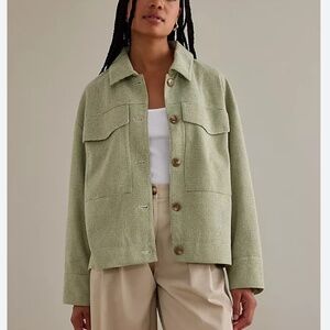 Anthropologie light green houndstooth trucker jacket XS